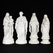 Virgin Mary and Saint Joseph, a pair and two saint statues, biscuit porcelain.