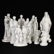A Collection of 9 saint figurines, biscuit porcelain.