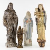 Four Saint statues, glazed ceramics by Terraco and Arthur Craco, sculptured white stone and bronze.