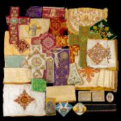 Lithurgical Vestments: A large collection of appliqués and embroideries featuring images of saints a