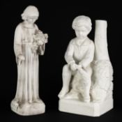A Pair of biscuit porcelain figurines, 'Flower Girl' and 'Boy at the Tree Stump', Victor Tessier & M