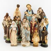 A Collection of 17 statues of Saints, patinated plaster, Anthony of Padua, Eligius, Roch, Immaculate