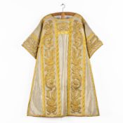 Lithurgical Vestments: A Dalmatic, thick gold-thread embroideries and brocade, finished with floral 
