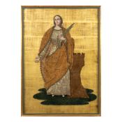 Saint Barbara of Nicomedia, a framed embroidery.