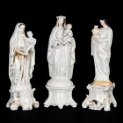 Three porcelain statues of the Virgin Mary, 'Madonna with Child', Vieux Bruxelles, Andenne and Tourn