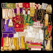 Liturgical vestments: a large collection of liturgical textiles, including stoles, veils, bursae, ma