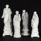 Madonna and Child, Saint Joseph and Child, and Saint Joseph, four biscuit porcelain statues.