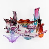 Murano and others, a collection of 10 crystal pieces, various colours, with 5 vases and 5 bowls.