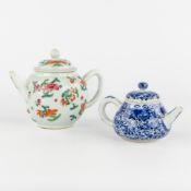 Two Chinese porcelain teapots, Famille Rose 'Carp' decoration and Blue-White, 18th/19th century.