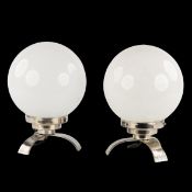 A Pair of spherical table lamps, opaline glass and chrome-plated metal, Art Deco style, 20th century