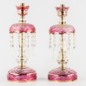 A Pair of Italian Table lamps or Lustres, coloured and cut crystal with gilded finish, 20th century.
