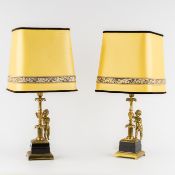A Pair of table lamps with Putti, brass and marble, Hollywood Regency style, circa 1970.