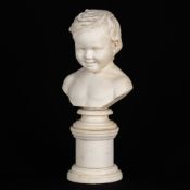 'Bust of a Boy', a Carrara marble sculpture on a pedestal, 19th/20th century.