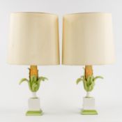 A Pair of decorative Italian table lamps in the shape of a Corn Cob, glazed ceramic, Italy, circa 19