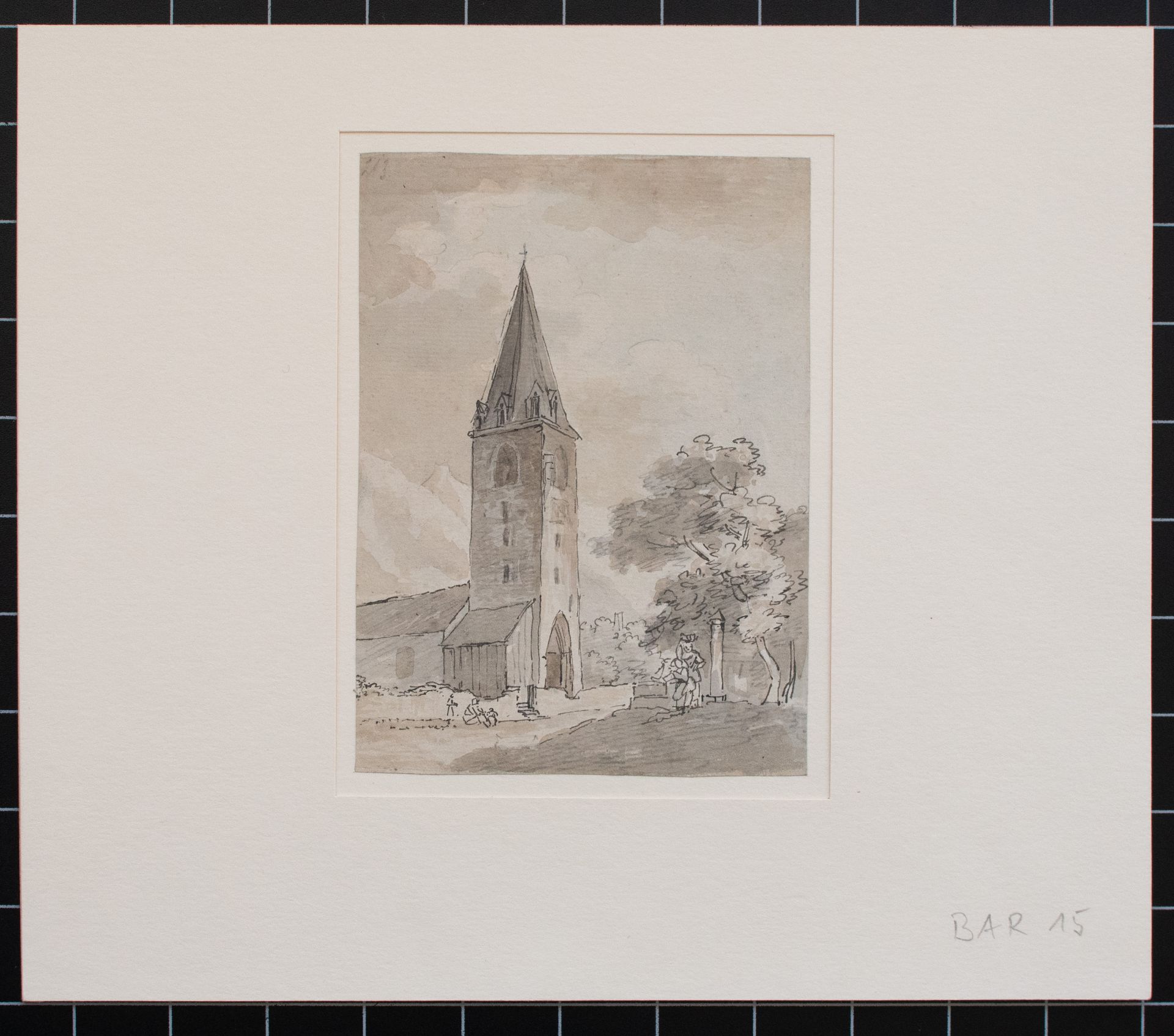 Künstler des 18. Jhd. | Kirche vor Bergen | Tusche, laviert über Bleistift | 18. Jhd. - Bild 4 aus 4