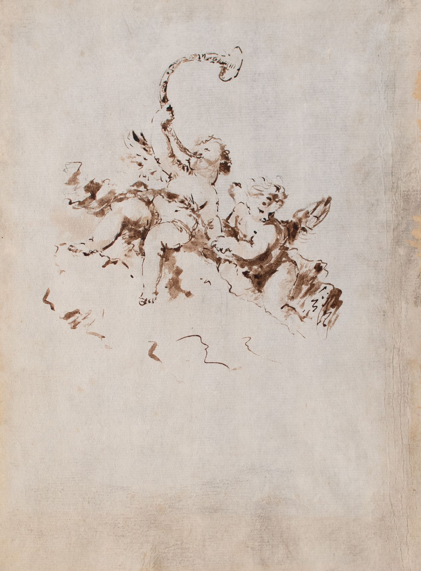 Venezianischer Künstler | Zwei Putten | Tuschfeder, laviert über Bleistift | 18. Jhd.