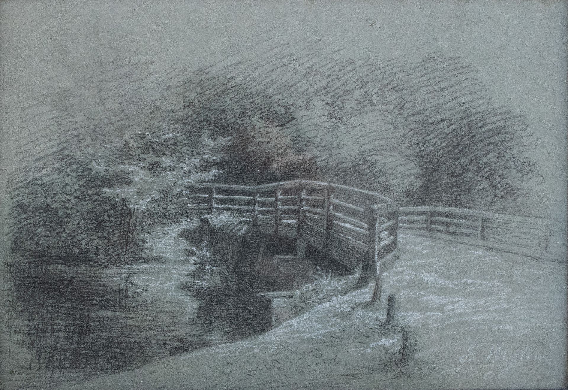 Ernst Fürchtegott Mohn | Kleine Brücke | Kohlestift und Pastell | 1906 - Bild 2 aus 4