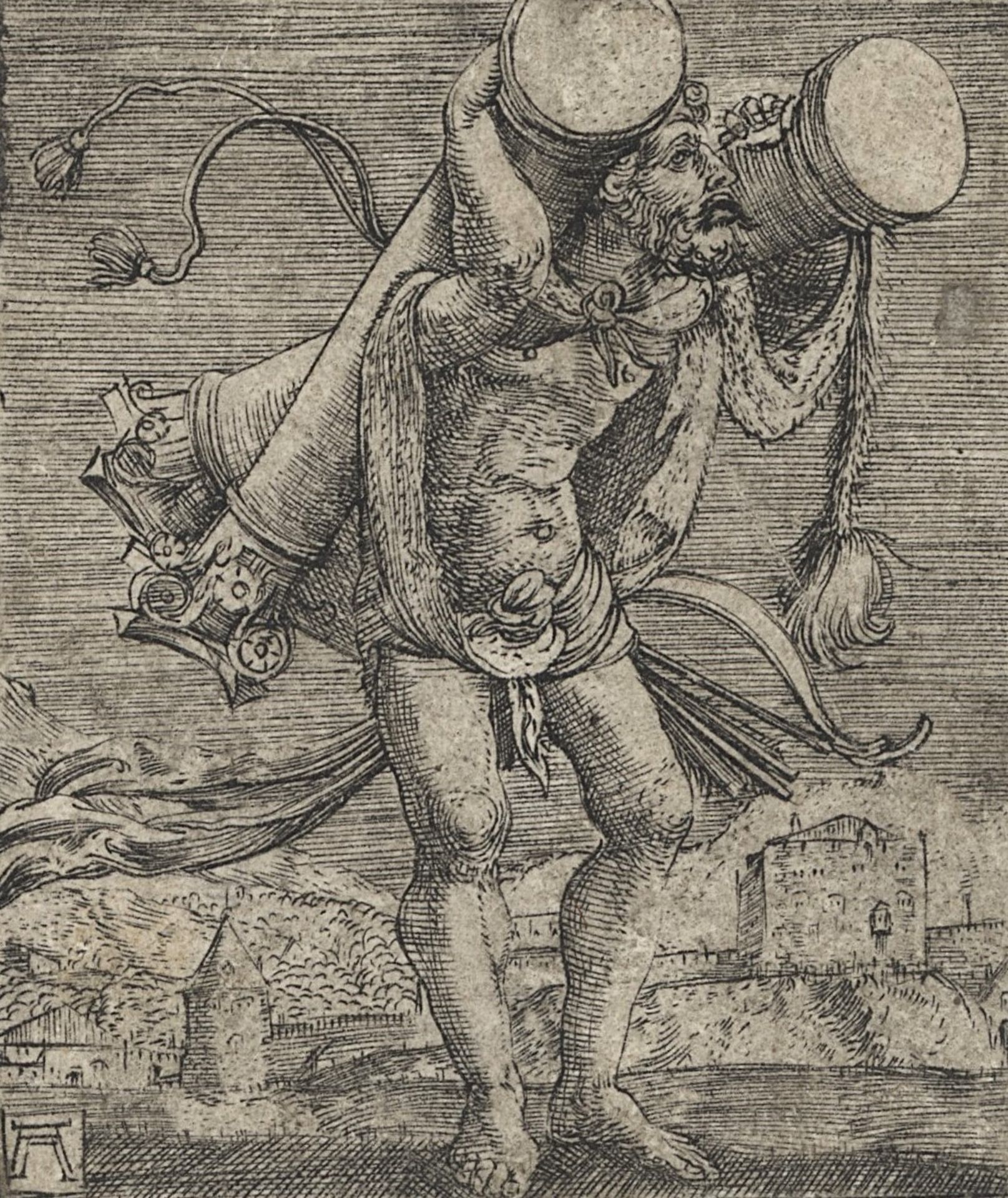 Albrecht Altdorfer | Herkules trägt die Säulen | Kupferstich | 1. Hälfte 16. Jhd. - Bild 2 aus 5