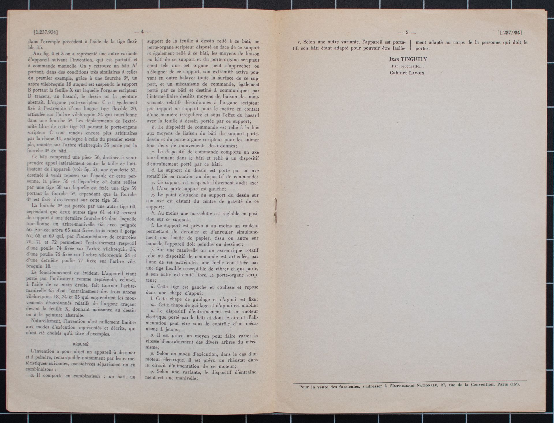 Jean Tinguely | Patentanmeldung Metamatic | Druck | 1960 - Bild 5 aus 5