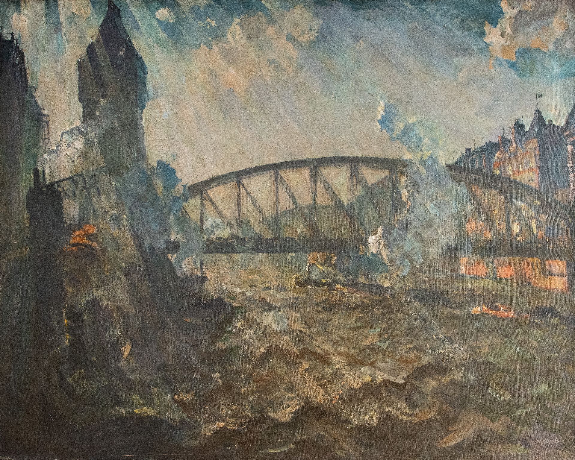 Ulrich Hübner | Freihafen Hamburg | Ölmalerei | 1914 - Bild 2 aus 4