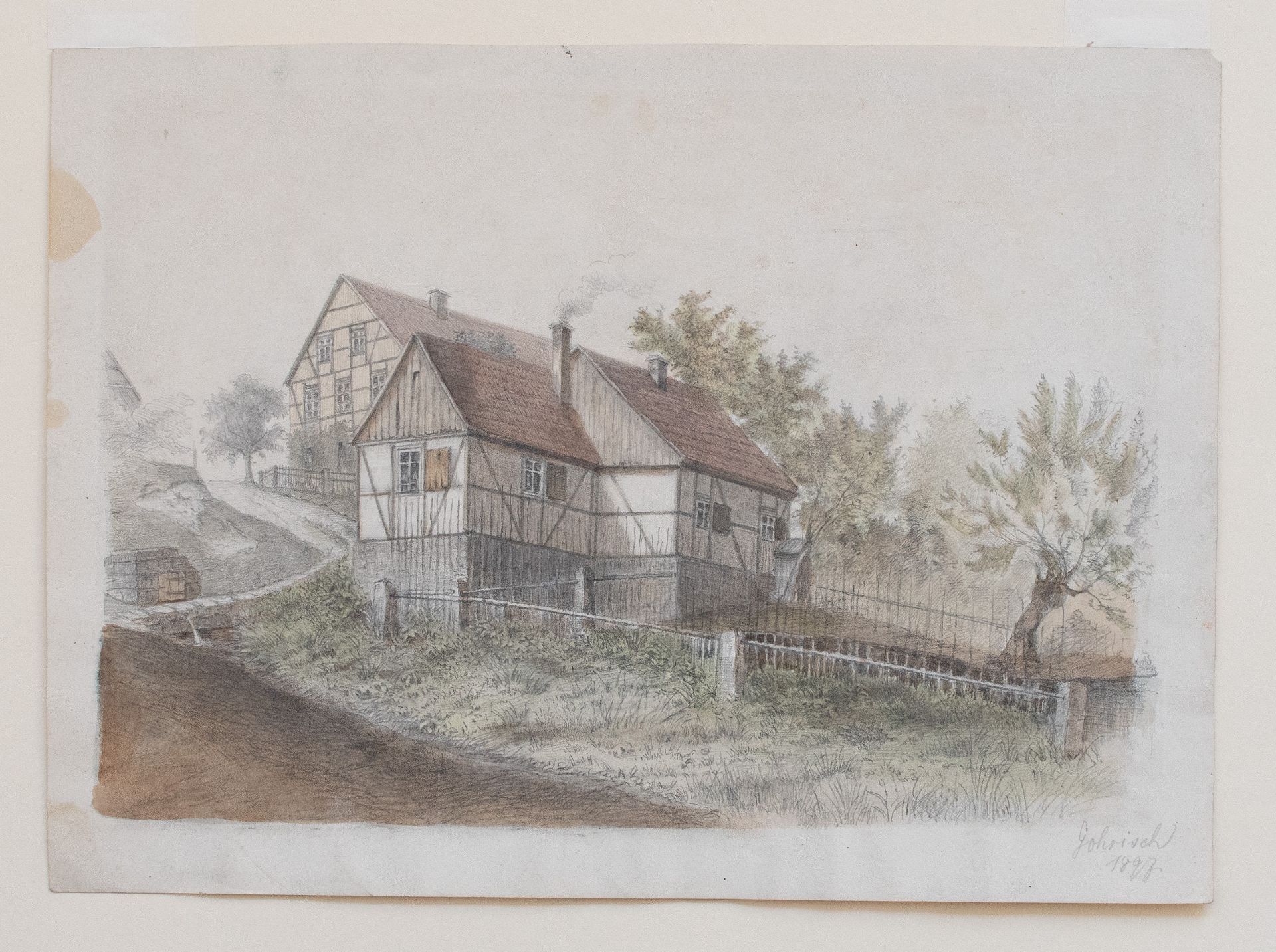 Deutscher Künstler | Dorfansicht | Aquarellierte Bleistiftzeichnung | 1897 - Bild 3 aus 4