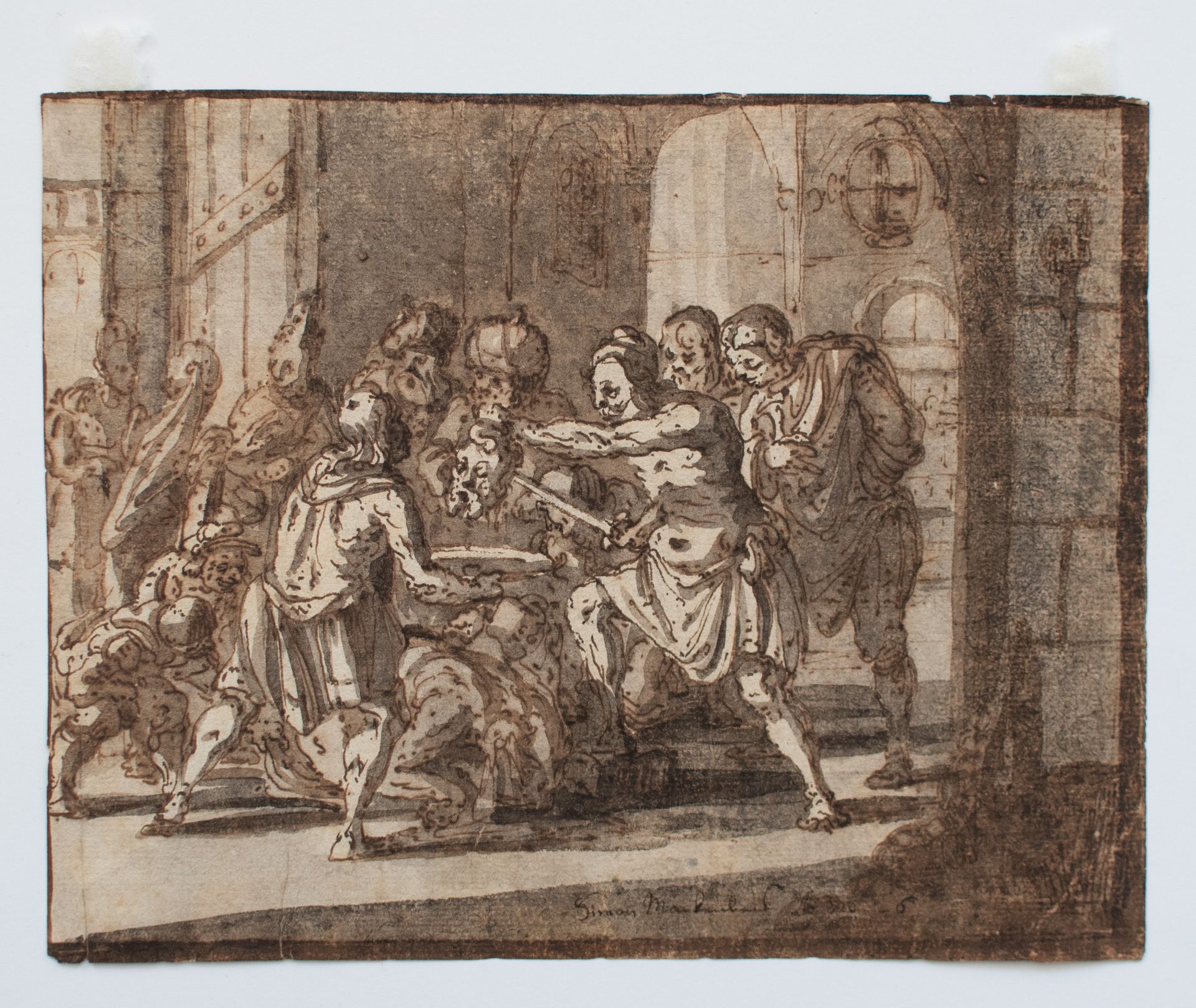 Flämischer Künstler | Enthauptung Johannes des Täufers | Braune Feder und Tusche, laviert | um 1600 - Bild 3 aus 7