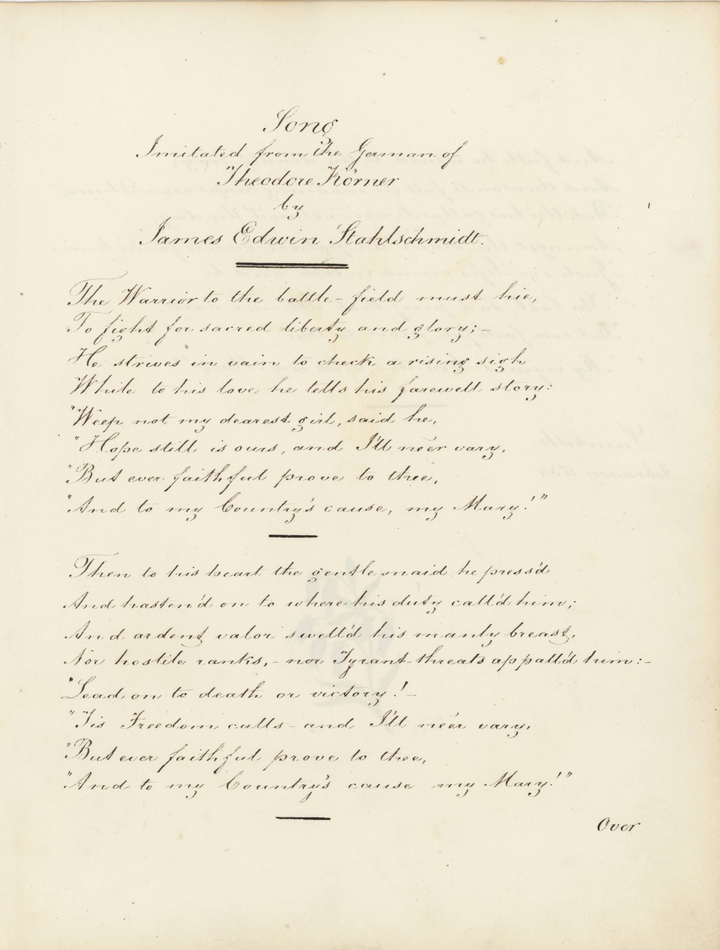 Theodor Körner | Illustriertes Gedicht nach | Aquarell | 1834