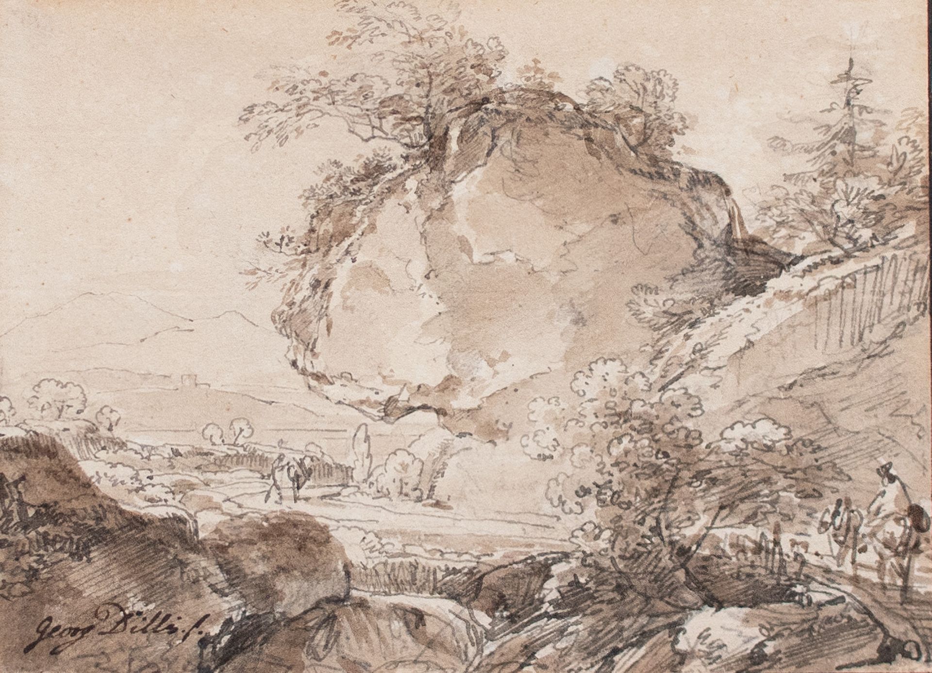 Johann Georg von Dillis | Weg im Gebirge | Tusche, laviert über Bleistift | Spätes 18. Jhd. - Bild 2 aus 7