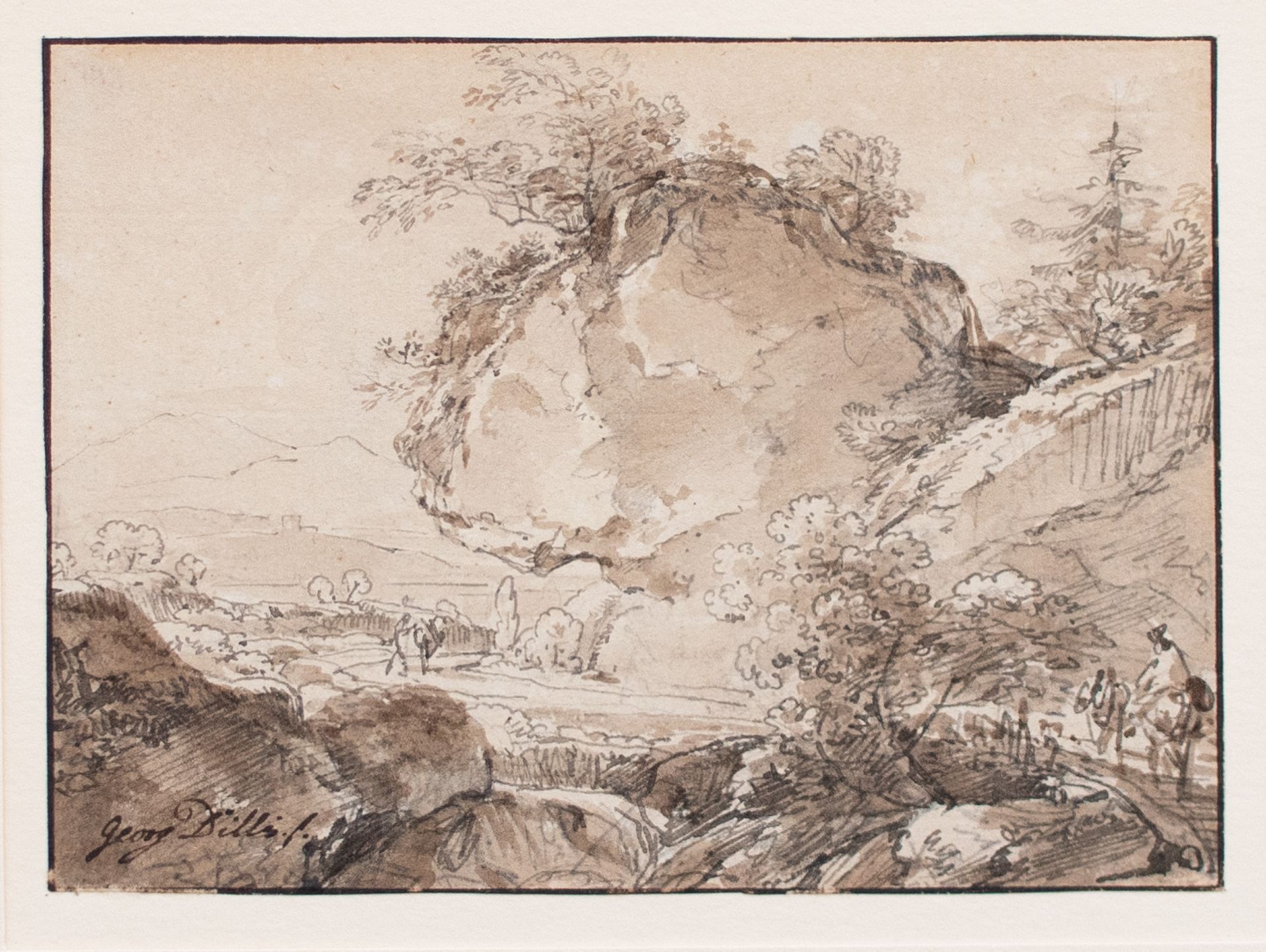 Johann Georg von Dillis | Weg im Gebirge | Tusche, laviert über Bleistift | Spätes 18. Jhd.