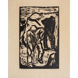 Hans Jüchser | Grabende Männer | Holzschnitt | 1935