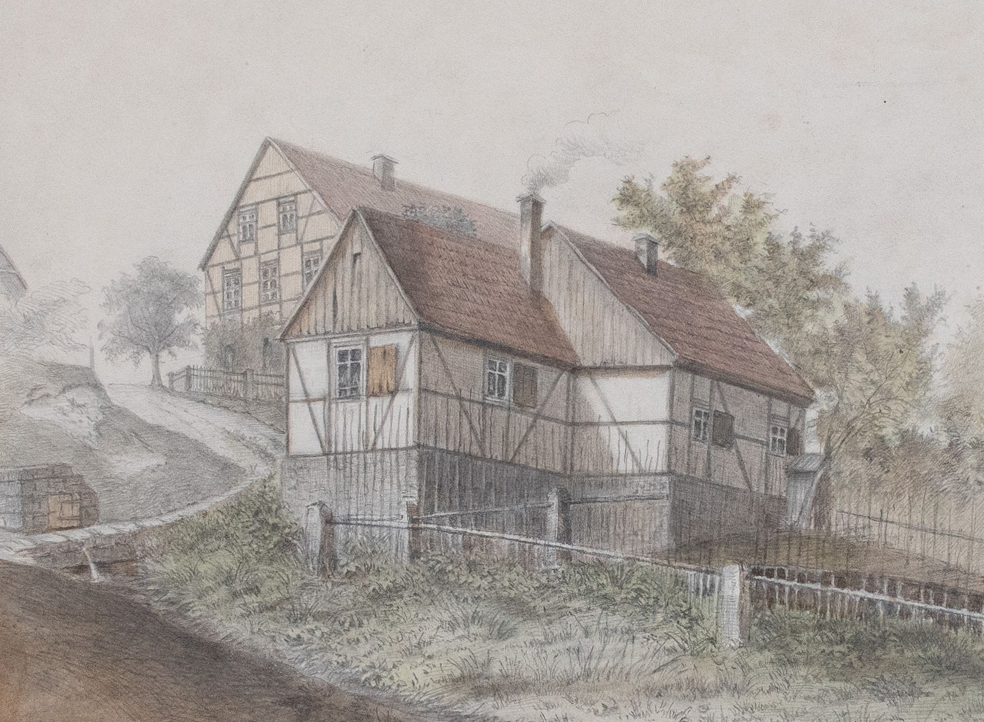 Deutscher Künstler | Dorfansicht | Aquarellierte Bleistiftzeichnung | 1897 - Bild 2 aus 4
