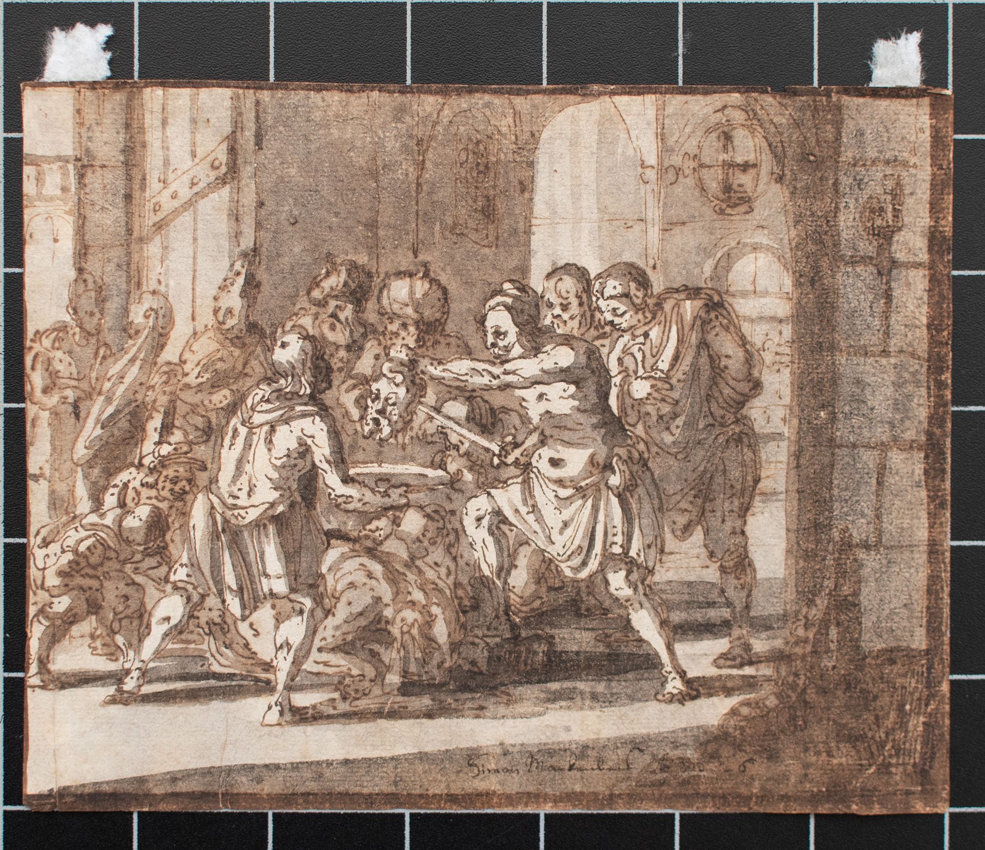 Flämischer Künstler | Enthauptung Johannes des Täufers | Braune Feder und Tusche, laviert | um 1600 - Bild 7 aus 7
