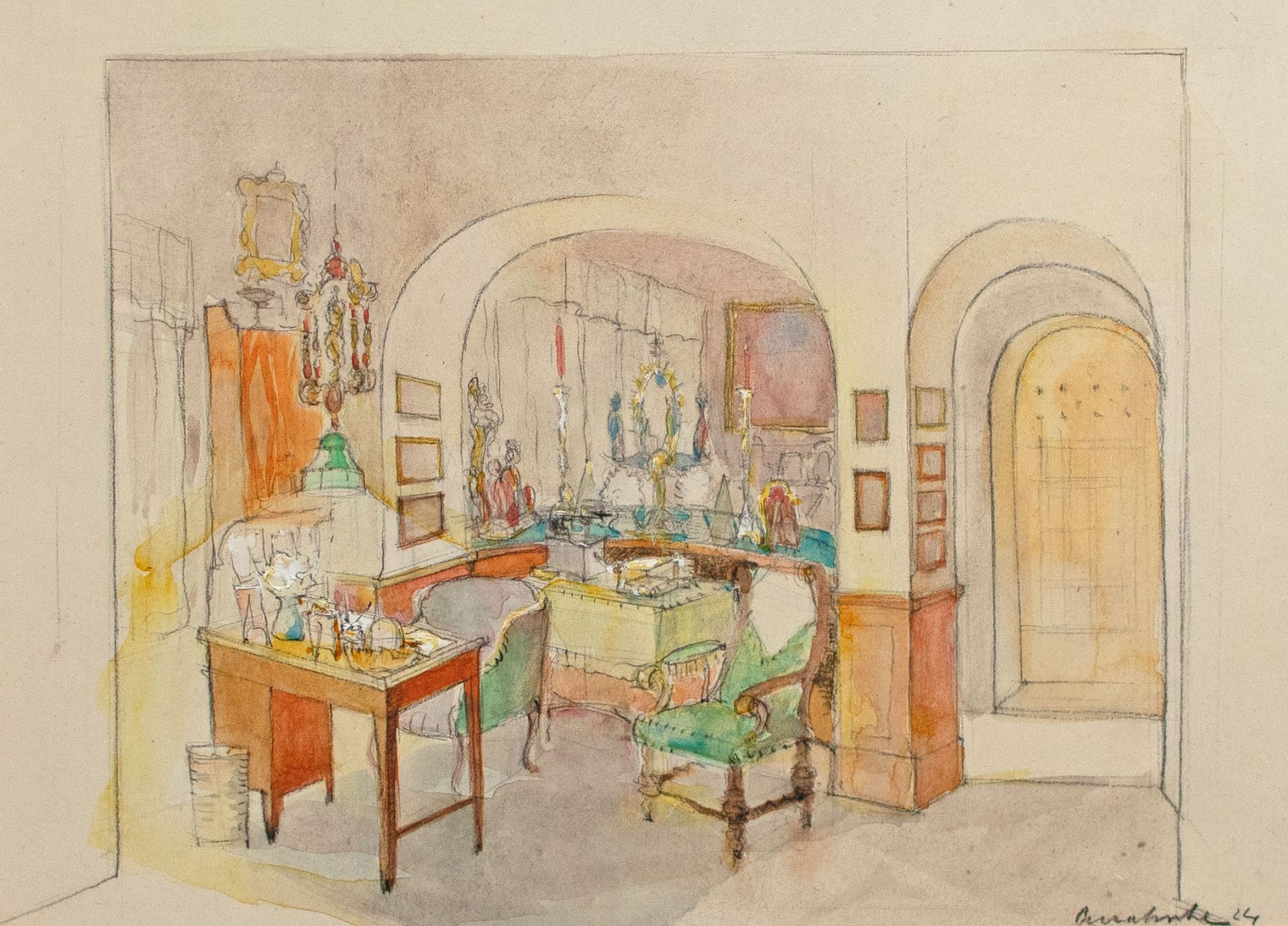 Adolf Mahnke | Bühnenbildentwürfe Uraufführung  Richards Strauss Intermeezzo 1924 Dresden | 1924 - Bild 2 aus 12