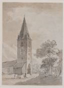 Künstler des 18. Jhd. | Kirche vor Bergen | Tusche, laviert über Bleistift | 18. Jhd.