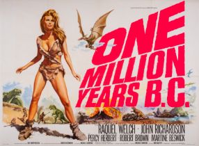 One Million Years B.C, British Quad, linen backed, framed and glazed, Hammer, 1966.