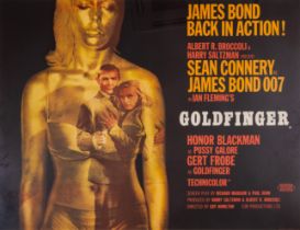 Goldfinger, British Quad, Style A, linen backed, framed and glazed, Eon Productions, 1964.