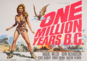 One Million Years BC, British Quad, linen backed, framed and glazed, Hammer, 1966.