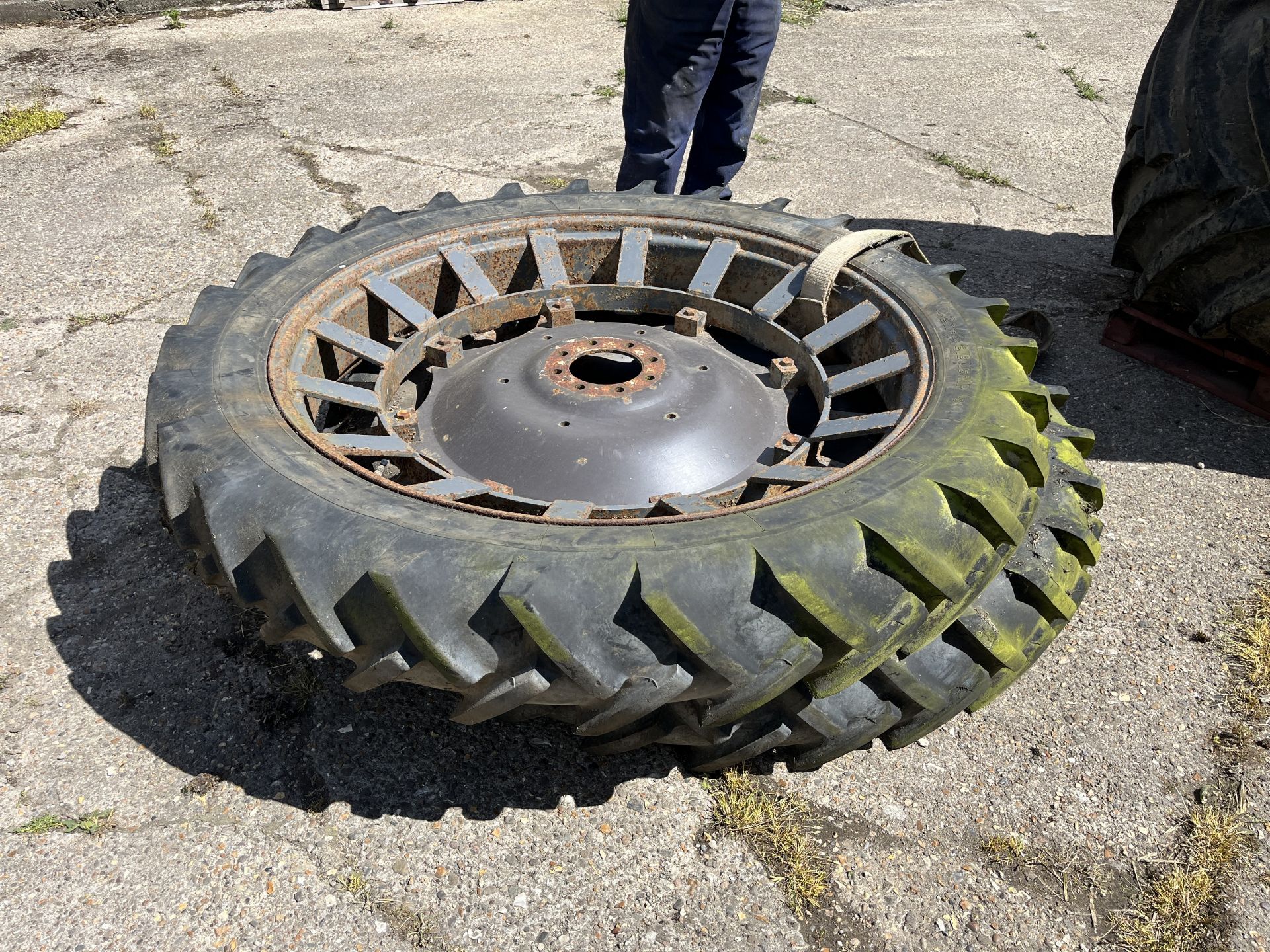Pair of row crop wheels & tyres, 11.2-48, 8 stud
