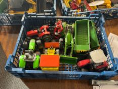 Box of farm toys including Dinky & Britains
