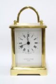 Mappin & Webb brass and glass clock, battery operated, 15cm including handle
