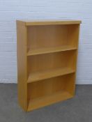 Modern beechwood open bookcase, 76 x 106 x 25cm.