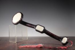 Old collection of scholar's objects, Hetian jade inlaid with old rosewood, wishing for a peaceful an