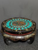Rare collectible antique abacus table, made of old nanmu wood and lacquerware, with turquoise abacus