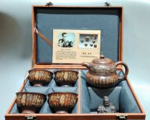Kiln-fired gourd-shaped teapot set