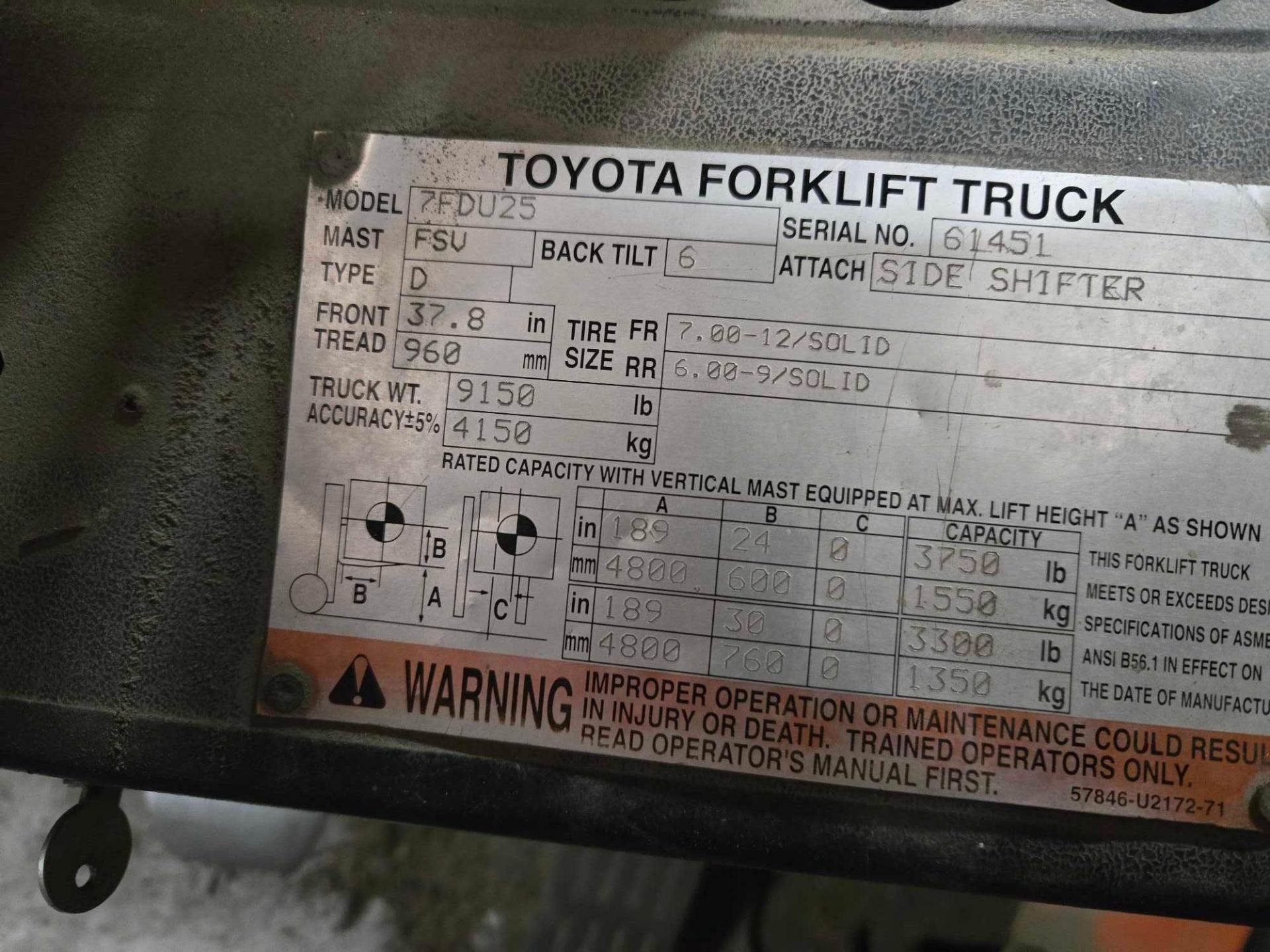 (2005) Toyota Forklift Model #7FDU25 - Image 4 of 5