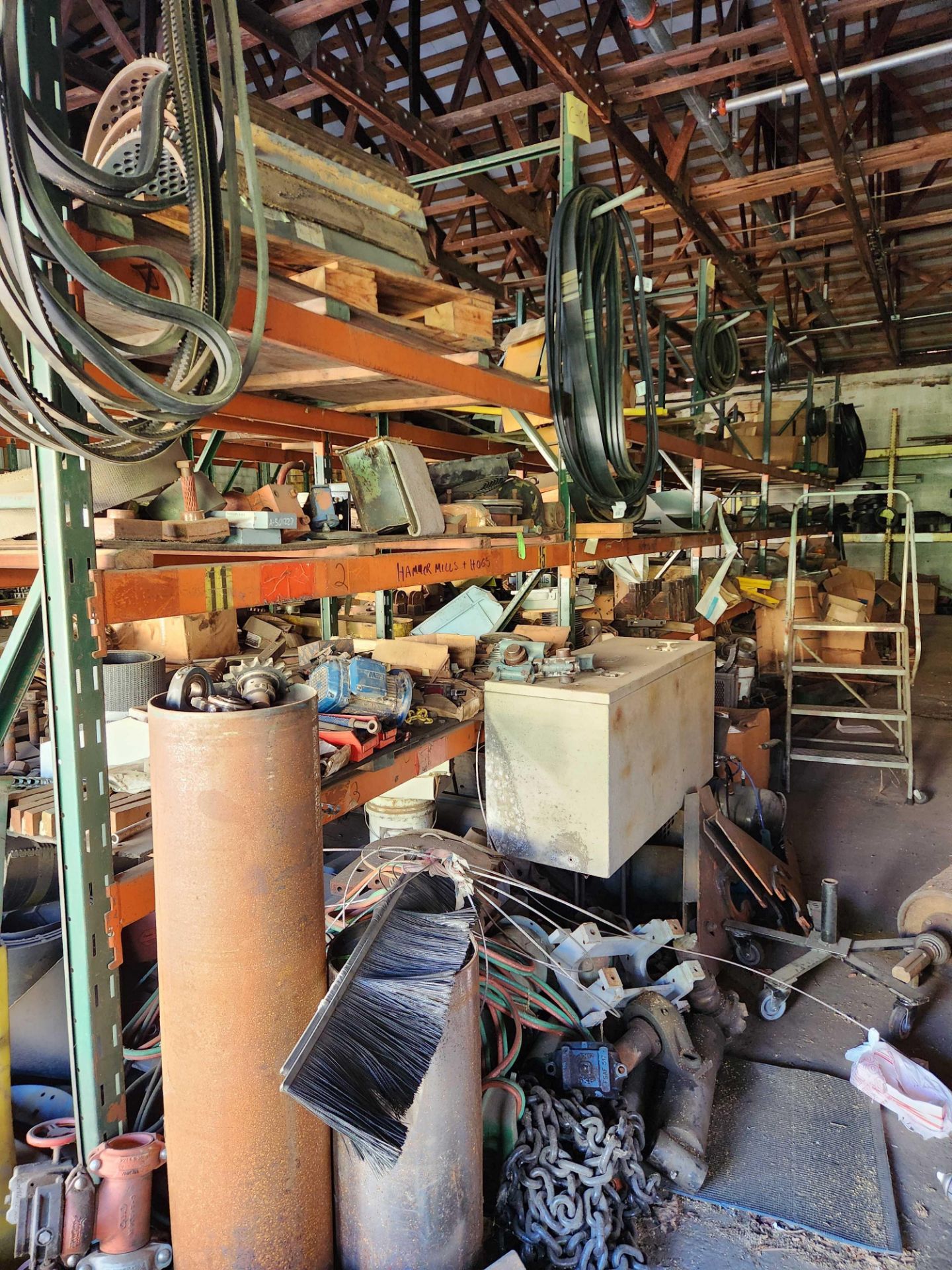 Complete Contents of Machine Parts Room w/ Racking: (32) sections 12 ...
