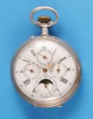 Silbertaschenuhr mit Mondphasen-Kalender