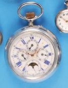 Große Metall-Taschenuhr mit Mondphasen-Kalender