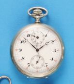 Huber Nickeltaschenuhr mit Schaltrad-Chronograph