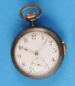 Brünierte Metall-Taschenuhr mit Viertel-Repetition